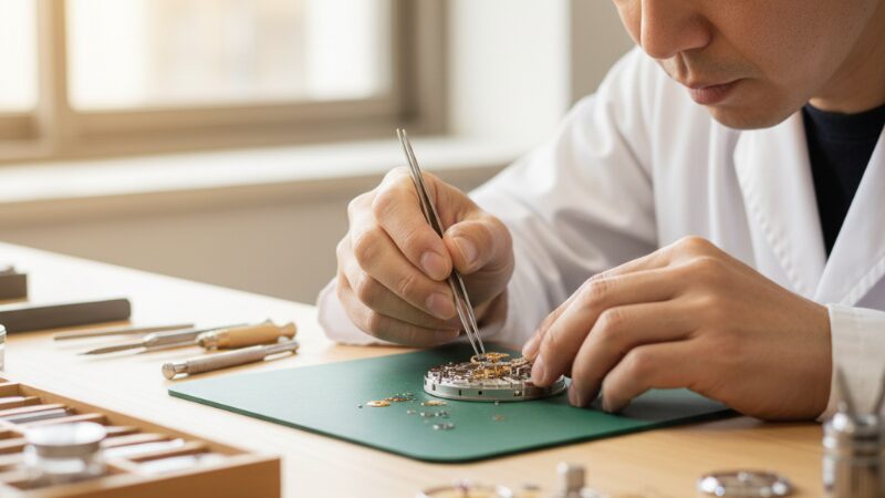 IWCポルトギーゼのムーブメントを組み立てる時計職人