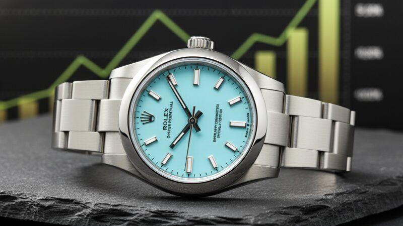 高騰するオイスターパーペチュアル ターコイズブルーの文字盤