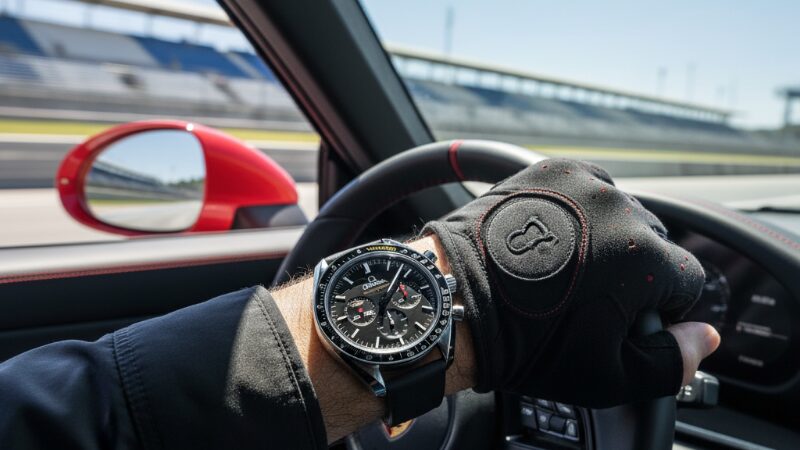 高性能スポーツカーとオメガ スピードマスター レーシング 44.25mm マスタークロノメーター