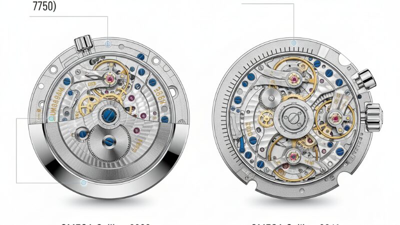 スピードマスター レーシング Cal. 3330とムーンウォッチ Cal. 3861のムーブメント比較図