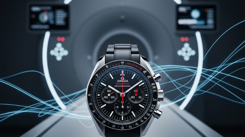 15,000ガウスの耐磁性能を誇るスピードマスター レーシング 44.25mm