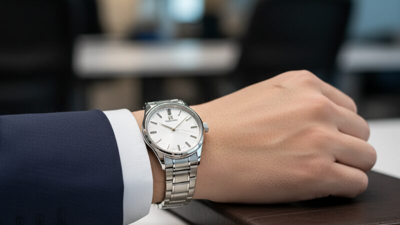 スーツの袖口から覗くドレスウォッチ