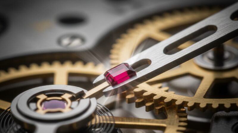 アンクルのルビーとガンギ車が接触するダイナミックな瞬間