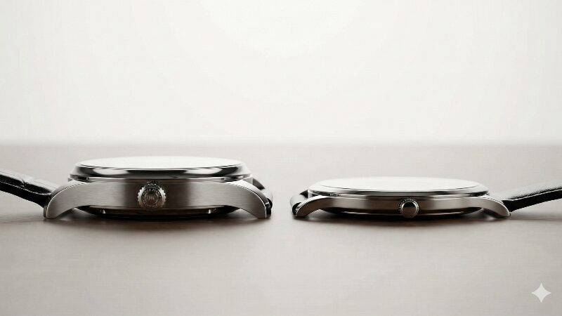 ポルトギーゼ40と薄型時計の厚みを比較したイメージ