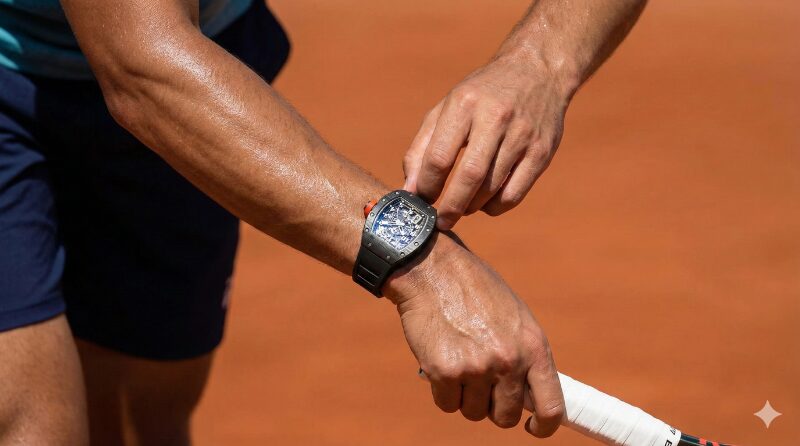 テニスコートでリシャール・ミルを着用するアスリート