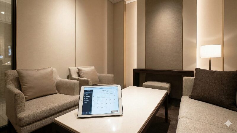高級時計ブティックのプライベート商談ルームと予約用タブレット端末