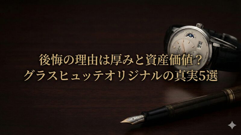デスクに置かれたグラスヒュッテ・オリジナルの高級時計と万年筆