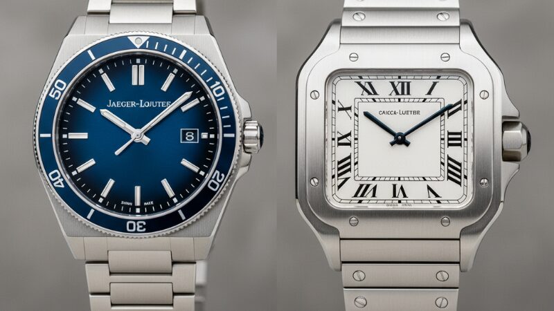 ジャガー・ルクルトのポラリスとカルティエのサントスが並んだスポーティなイメージ