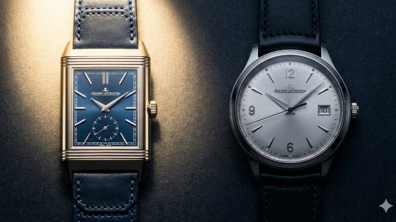 青文字盤のレベルソ・トリビュートと、シルバー文字盤のマスター・コントロール