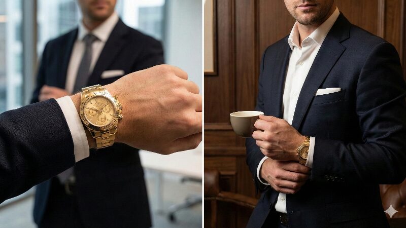 金無垢時計をビジネスで上品に着けこなす「チラ見せ」のテクニック