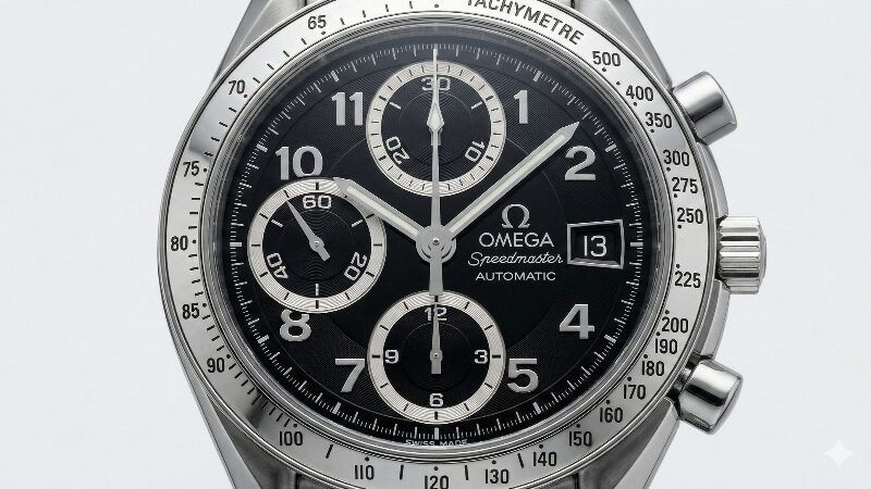黒文字盤にシルバーのインダイヤルリングが特徴的なオメガ スピードマスターデイト 3513.50