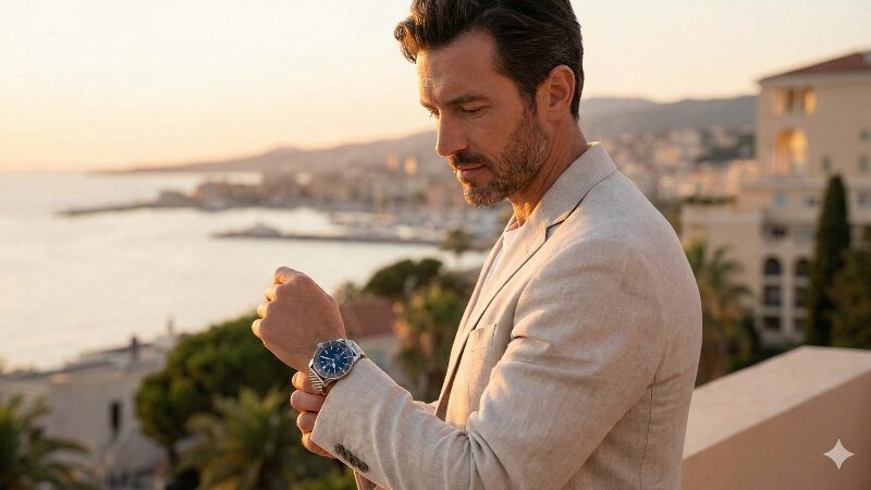 メッシュブレスレットが美しいスーパーオーシャンヘリテージを身につけた大人の男性