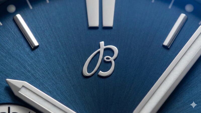 洗練されたブライトリングの新しいBロゴが刻まれた時計の文字盤