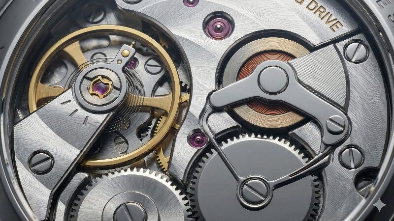 時計のムーブメントと精度を象徴する精密なマクロショット