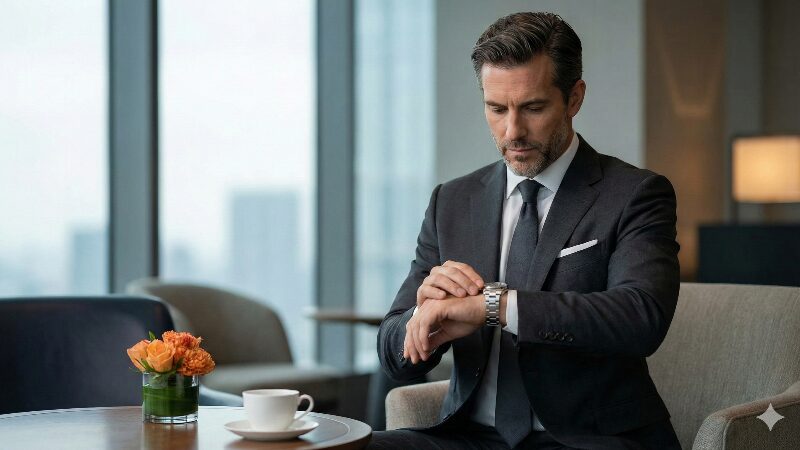 スーツを纏ったビジネスマンの腕元で輝くグランドセイコー