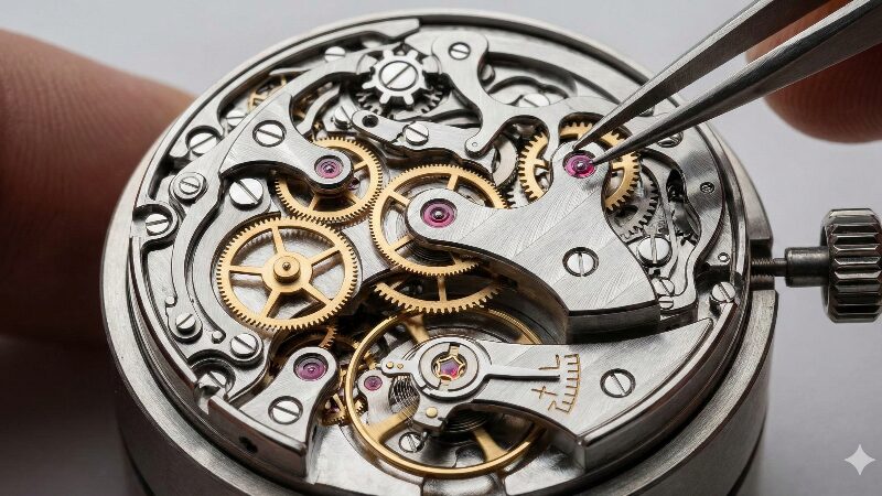 ジャガー・ルクルトの自社製機械式ムーブメントのクローズアップ