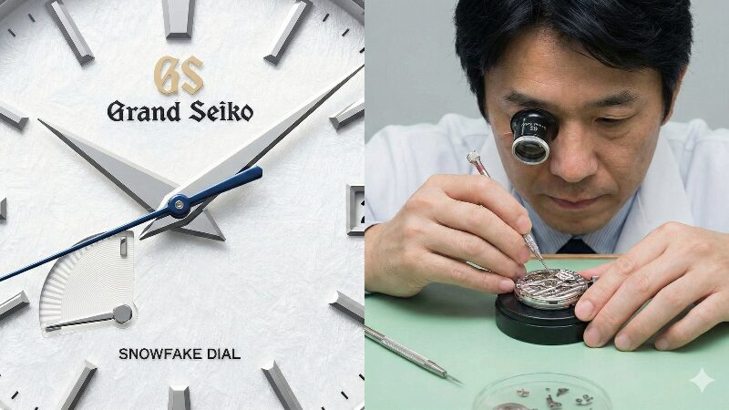 流れるような秒針の軌跡と、職人によるメンテナンス風景