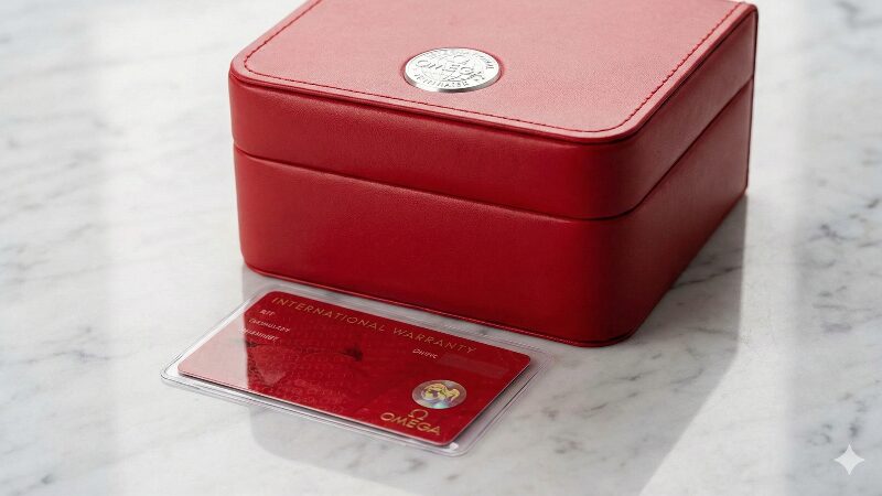 オメガ正規の修理保証カードと赤い専用ボックス