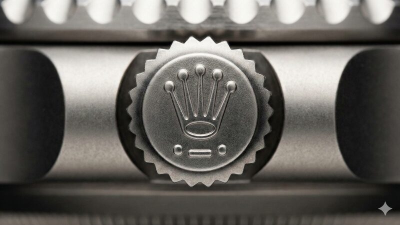 ヨットマスターチタン特有のドット・バー・ドット刻印のリューズ