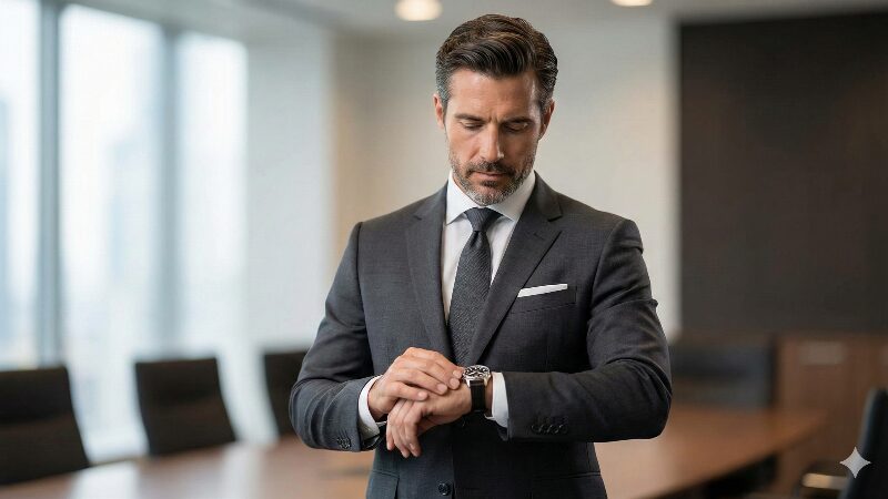 スーツを粋に着こなす男性の腕元に輝くIWC パイロットウォッチ