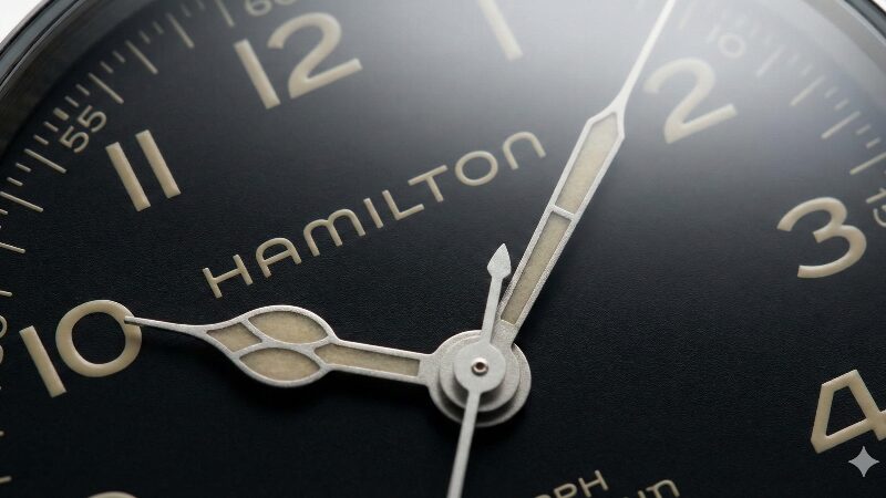 ハミルトンマーフ38mmの文字盤と針のディテール