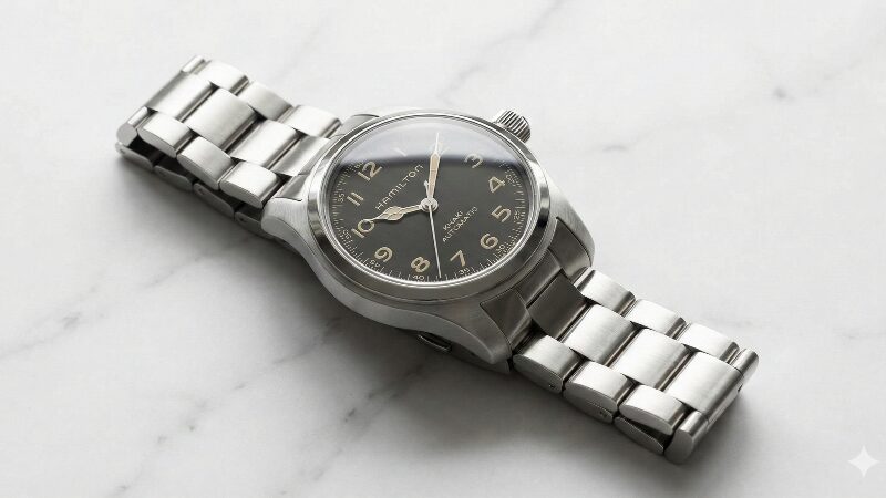 ステンレスブレスレットを装着したハミルトンマーフ38mm