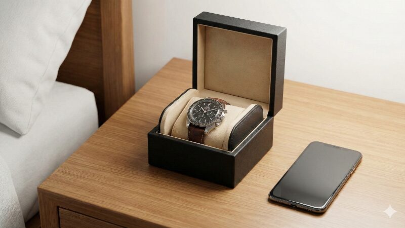 スマホから離して専用ケースに保管された腕時計
