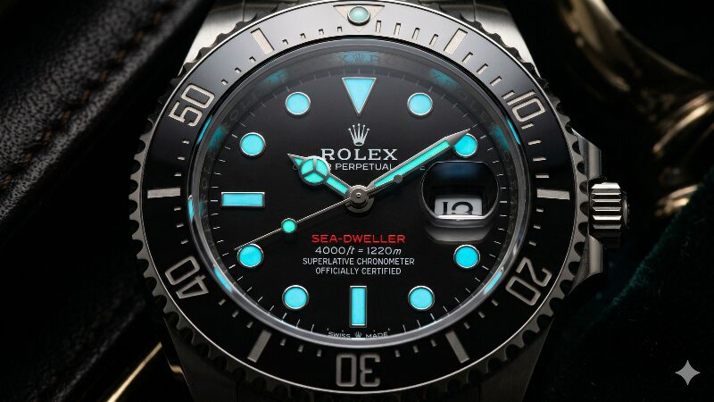 暗闇に浮かび上がる時計の文字盤と赤い文字