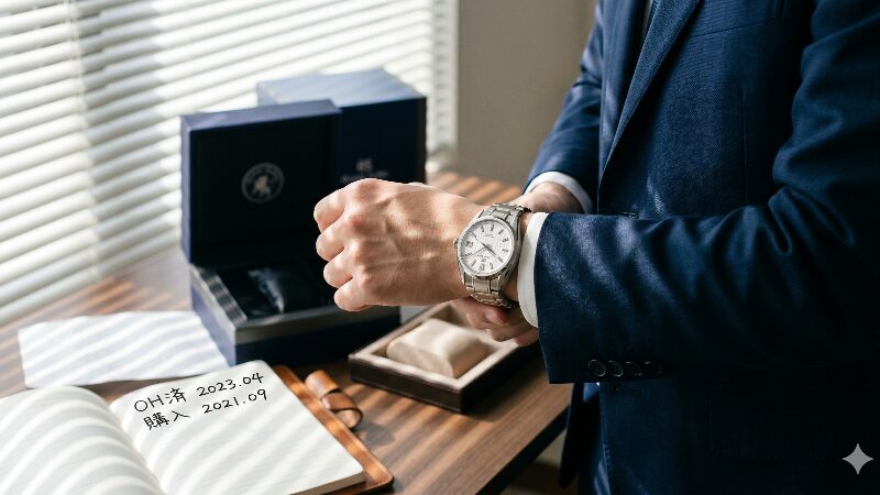 グランドセイコー白樺（SLGH005）を左手首に装着する日本人男性のビジネスシーン