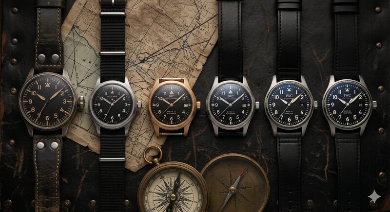 IWCパイロットウォッチ歴代モデルを年代順に並べたイメージ画像