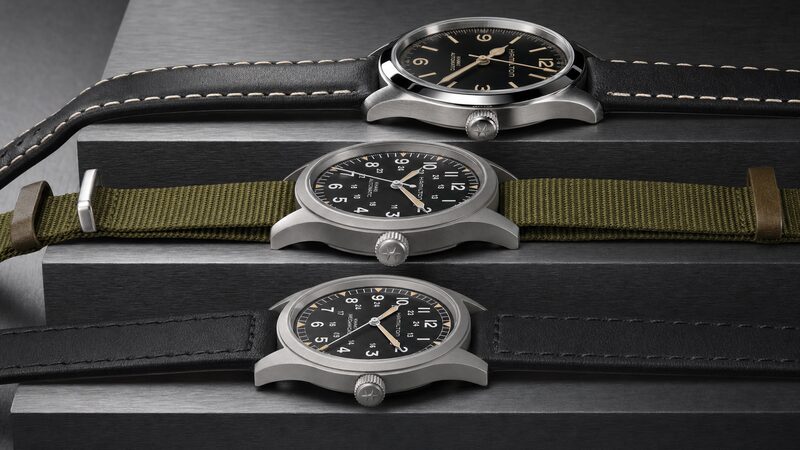 メカニカル38mm・オート38mm・マーフを厚み順に階段状に並べ、マット仕上げとポリッシュ仕上げの光の違いも比較したマクロ写真