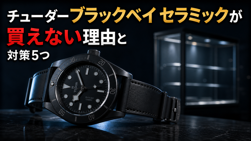 チューダー ブラックベイ セラミックM79210CNU-0001の黒モノブロックケースを暗い背景で撮影した正規店品薄イメージ