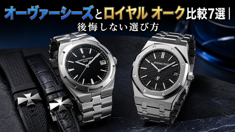 現行41mmのオーヴァーシーズ4520Vとロイヤル オーク15510STを並べた比較アイキャッチ、後悔しない選び方を示す横長構図