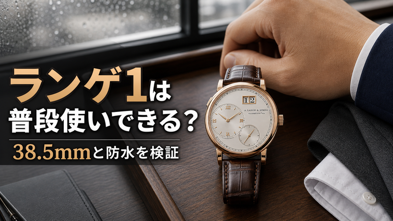 A. ランゲ＆ゾーネ ランゲ1（38.5mm）のオフセンター文字盤とスーツ姿での普段使いイメージ