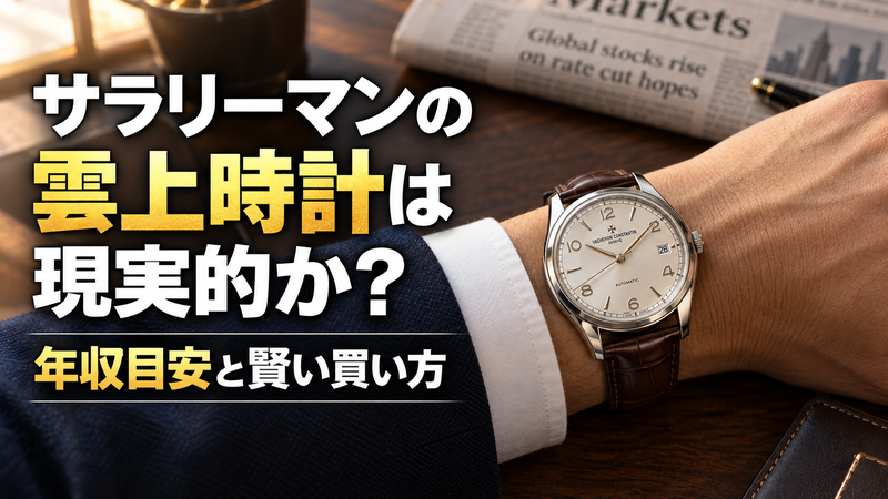 サラリーマンのスーツの袖から覗くヴァシュロン・コンスタンタン フィフティーシックスの腕元、雲上時計と年収のバランスを象徴する一枚